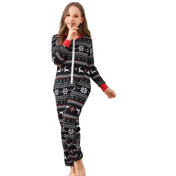 Family Matching Christmas Pajamas Front Zipper One Piece Pajamas wiht Pocket Holiday Pajamas Fleece-Lined Sleepwear Matching Jammies