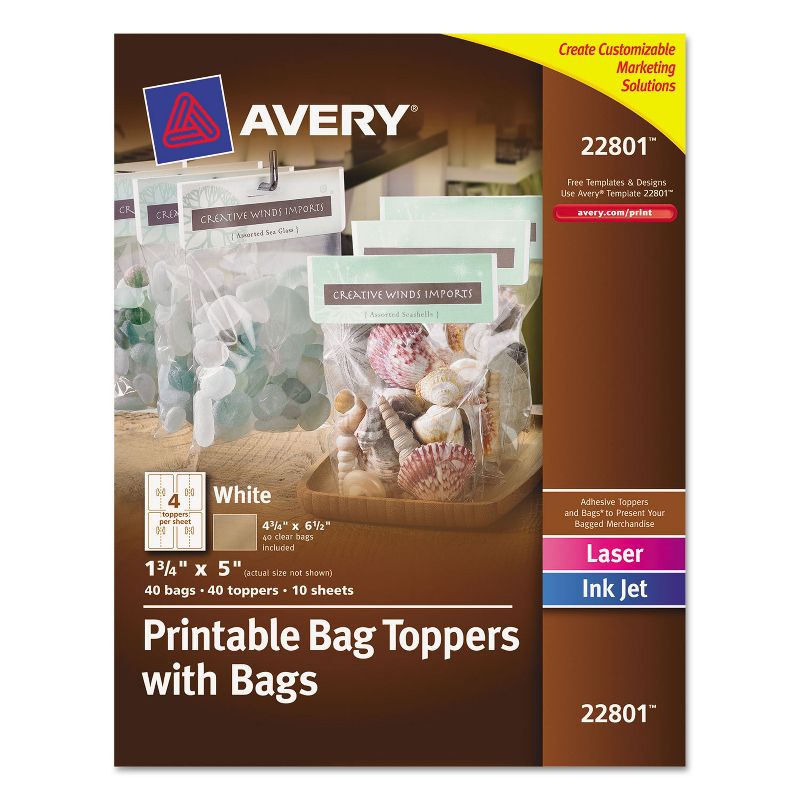 Avery Printable Bag Toppers with Bags 1 3/4 x 5 White 40/Pack 22801, 1 of 8
