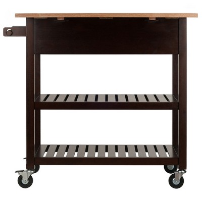Brown Wood Drop Leaf Kitchen Cart with Storage