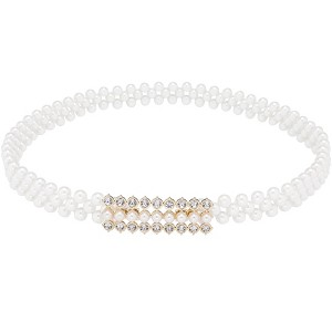INSPIRE CHIC Women's Faux Pearl Rhinestones Apparel Belt 65cm x 2cm 1 Pc - 1 of 4