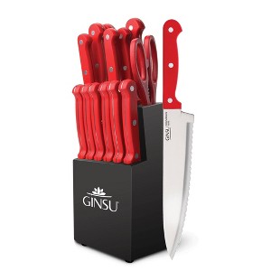 Ginsu Kiso Dishwasher Safe 14pc Knife Block Set Red: Stainless Steel Kitchen Knives, Comfort-Grip, Serrated Blades - 1 of 4