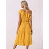 Allegra K Women's Summer One Shoulder Ruffle Neck Casual Flowy A-Line Tiered Sundresses - 4 of 4