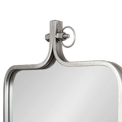 Distressed Silver Rectangular Wall Mirror with Ornamental Crown