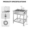 Stainless Steel Utility Sink, Free Standing Single Bowl Kitchen Sink with Faucet, Hot and Cold Water Pipe, Freestanding Commercial Sink - 2 of 4
