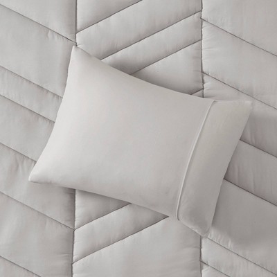 Gray Twin Microfiber Reversible Chevron Comforter Set