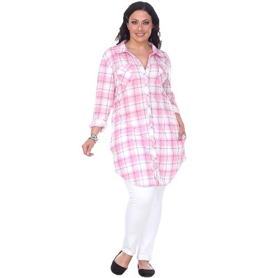Women's Plus Size Piper Stretchy Plaid Tunic with Pockets - White Mark