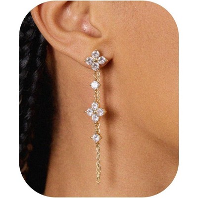 Cubic Zirconia Earrings - 14K Gold Plated Cubic Zirconia CZ Wedding Earrings for Women Bridal Bridesmaid