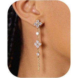 Cubic Zirconia Earrings - 14K Gold Plated Cubic Zirconia CZ Wedding Earrings for Women Bridal Bridesmaid - 1 of 4
