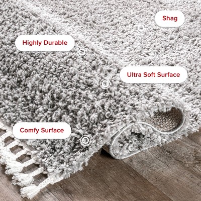 Braided Tassel Edge Shag Rug in Gray, 3' x 5', Synthetic Easy Care