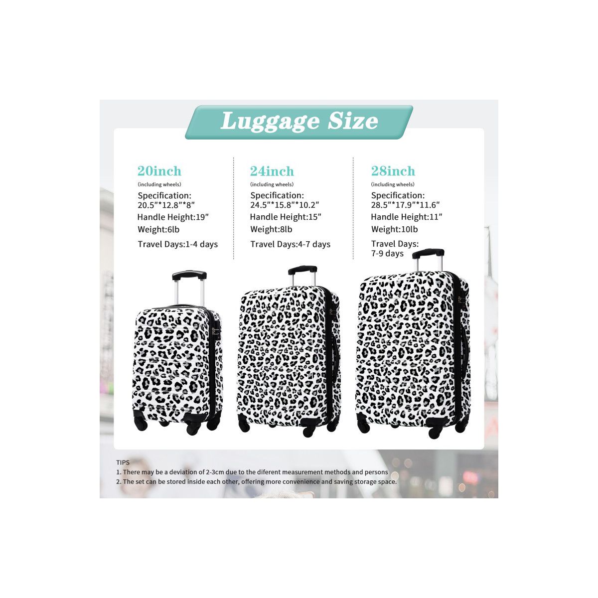 3 Piece Luggage Set, Hardshell Suitcase Set with Spinner Wheels & TSA Lock, Lightweight Travel Luggage Set for Women Men Family - thumbnail 8