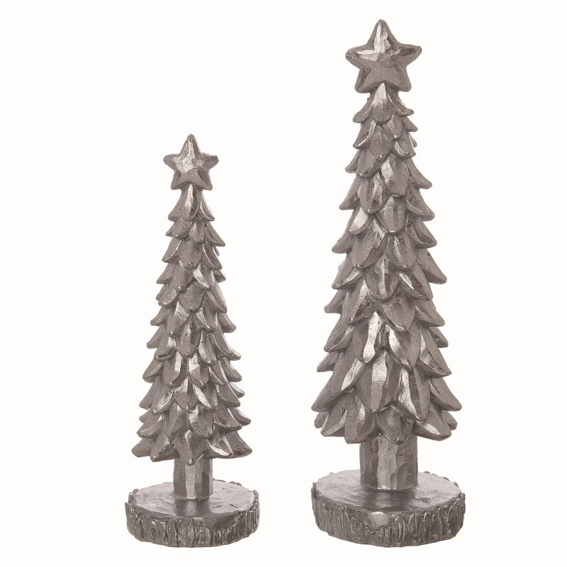 Transpac Resin Silver Christmas Elegant Trees Set of 2, 1 of 2