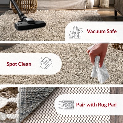 Beige Braided Tasseled Shag Synthetic Area Rug 2' x 3'