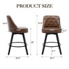 Modern Brown Bar Stool Set of 2, 360° Swivel Bar Stool, PU Leather Upholstered Counter Height Stool with Button Tufted Back, Footrest, Wooden Bar - 2 of 4