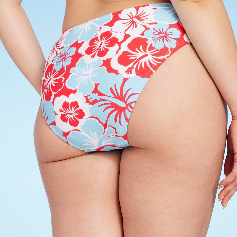 Women's Hibiscus Print Low-Rise Medium Coverage Bikini Bottom - Wild Fable™ Red/White/Blue, 3 of 5