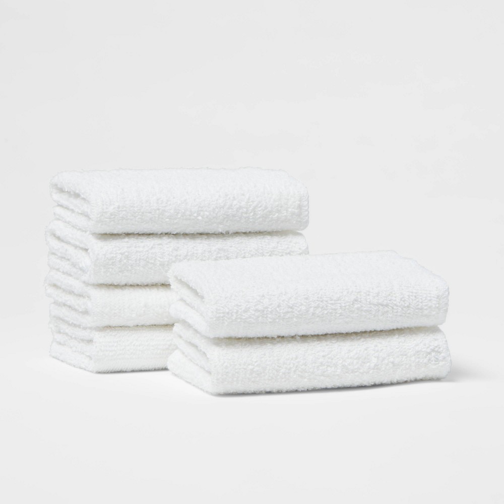 Photos - Towel 6pk Washcloth Set White - Room Essentials™: Lightweight Cotton-Poly Blend, Terry Construction, Machine Washable