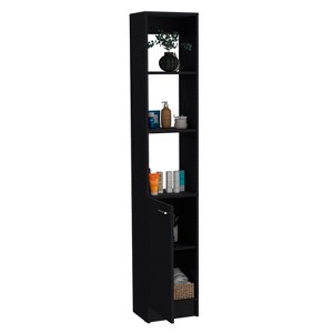 TiramisuBest Linen Bathroom Storage Cabinet, Tall Freestanding Cabinet with Door and 6 Shelves, Adjustable, Black Engineered Wood - 1 of 4