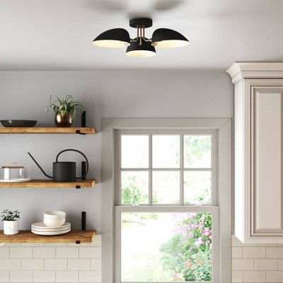 Argo Black and Brass 3-Light Semi Flush Mount Ceiling Fixture