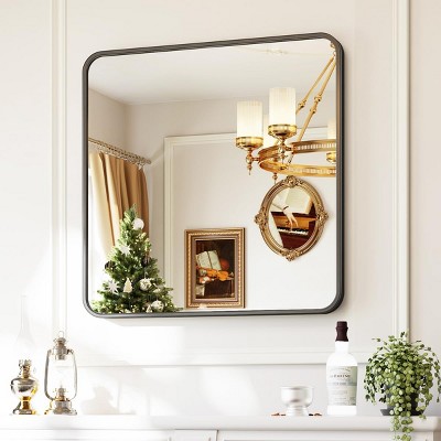 Square Bathroom Mirror for Over Sink, Modern Metal Frame Shatterproof Wall Mirror