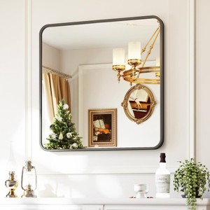 Square Bathroom Mirror for Over Sink, Modern Metal Frame Shatterproof Wall Mirror - 1 of 4