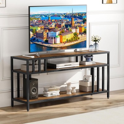 Whizmax 58'' TV Stand for TV up to 65 Inches, Entertainment Center with Open Storage Shelves, TV Media Console Table with Quadruple-Tube Support