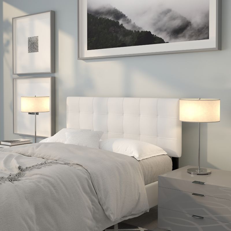 Flash Furniture Bedford Tufted Upholstered Full Size Headboard in White Fabric, 3 of 10