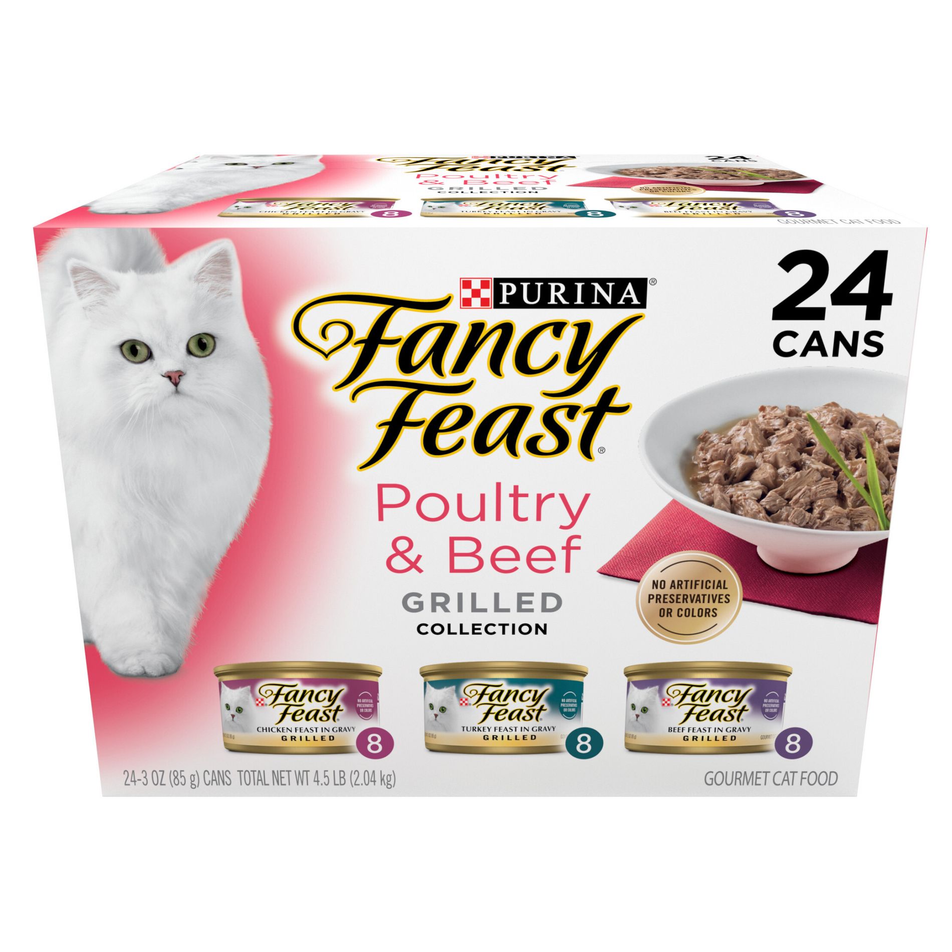 Purina Fancy Feast Grilled Variety Pack with Chicken, Turkey & Beef Flavor Wet Cat Food Cans - 3oz/24ct