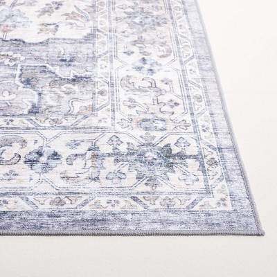 Light Grey and Beige Medallion Synthetic Washable Area Rug 5' x 8'