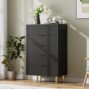 3/5/6 Drawer Dresser for Bedroom with Gold Handles, Wooden Chest of Drawers and Storage Organizer for Living Room, Entryway, or Hallway - 1 of 4