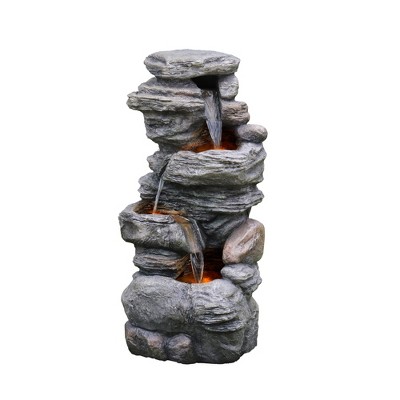 Teamson Home Indoor/outdoor 3-tier Stacked Stone-look Tall Waterfall ...