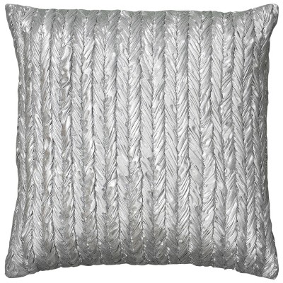 18"x18" Poly Filled Solid Striped Square Throw Pillow Silver - Rizzy Home