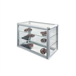 Vynxaria Tempered Glass Countertop Display Showcase: Aluminum Frame, Sliding Lockable Door, Removable Shelves - 1 of 4