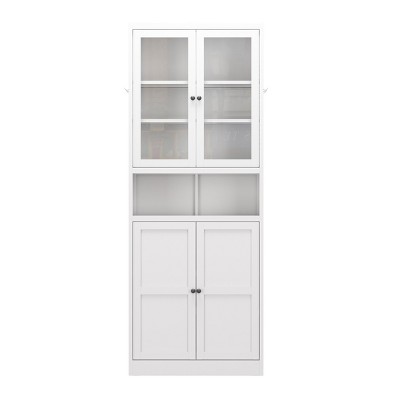 GlasFlength Kitchen Storage Farmhouse Kitchen Pantry Cabinet Freestanding Cupboard Accent Storage Cabinet for Kitchen, White, 27.6"*13.8"*72"