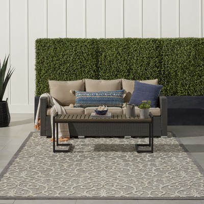 Natural Gray Flat Woven Floral Rectangular Area Rug