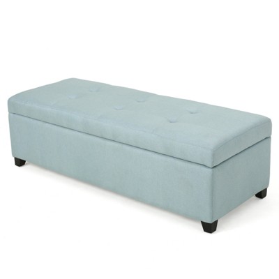 DSVIMOY 50-inch Wide Contemporary Rectangle Storage Ottoman Upholstered Bench, for Living Room, Entryway and Family Room, Blue, 50.8"*19"*16"