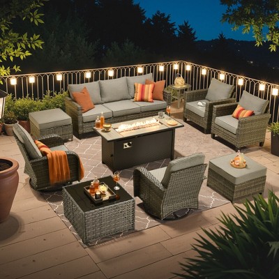XIZZI Patio Furniture Sets Designed for Outdoor Relaxation, Comfy 3.5-Inch Cushions & 360° Swivel Action for Extra Comfort, 10 Pcs/Set, Dark Gray