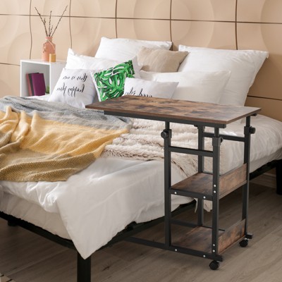 Vynxaria C-Shaped Rolling Side Table 3-Tier Storage, Adjustable Height, 4 Casters (2 Locking), Metal Frame and Particle Board