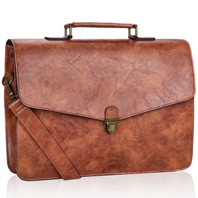Mens Leather Briefcase 15.6 Inch Laptop Messenger Bag, Computer Shoulder Bag Professional Office Satchel for Work Business, Brown