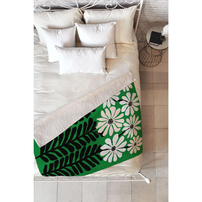 Modern Tropical Mod Flower Garden Black White Fleece Blanket - Deny Designs, 1 of 3
