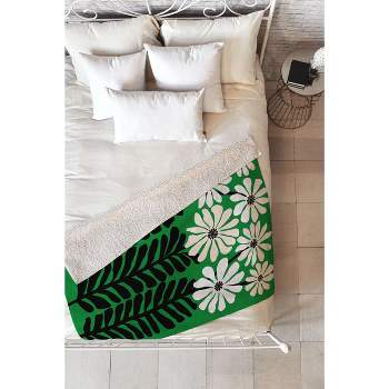 Modern Tropical Mod Flower Garden Black White Fleece Blanket - Deny Designs
