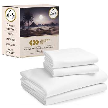 California Design Den Certified 100% Cotton Sheets, 4 Piece Bedding Sheets & Pillowcases Set with Deep Pocket, Sateen Cooling Sheets