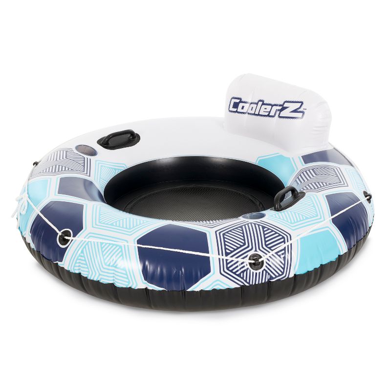 Bestway 15496 CoolerZ Rapid Rider Inflatable River Lake Pool Inner Tube Float with Built In Backrest and Wrap Around Grab Rope, Blue Hexagon, 6 Pack, 2 of 7