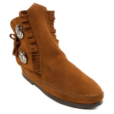 Minnetonka Women's Suede Two Button Hardsole Boot Moccasin Boots.