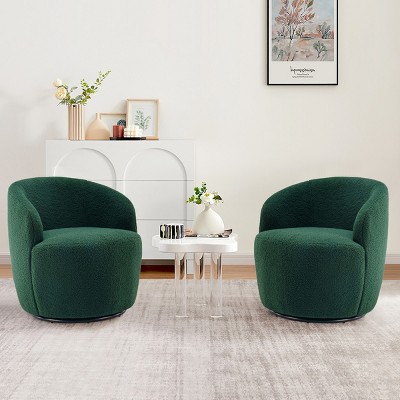Swivel Armchair Set Of 2 Teddy Swivel Chair,25.60'' Wide Small Size Teddy Accent Chairs,Upholstered 360° Swivel Barrel Chair-The Pop Home