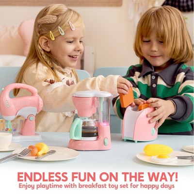 Pink Pretend Play Kitchen Set with Coffee Maker, Mixer, Toaster