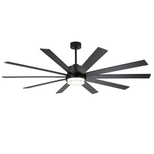 Airsurfer 75" Matte Black Ceiling Fan with 3 Colors LED Light and Remote,6 Speeds Ceiling Fan with 10 Plywood Blades,Memory Function,3 Downrods - 1 of 2
