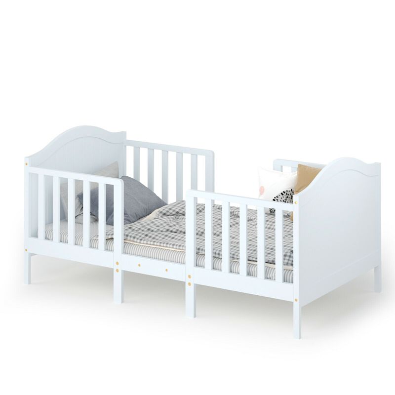 Tangkula 2-in-1 Convertible Toddler Bed Kids Wooden Bedroom Furniture w/ Guardrails, 1 of 10