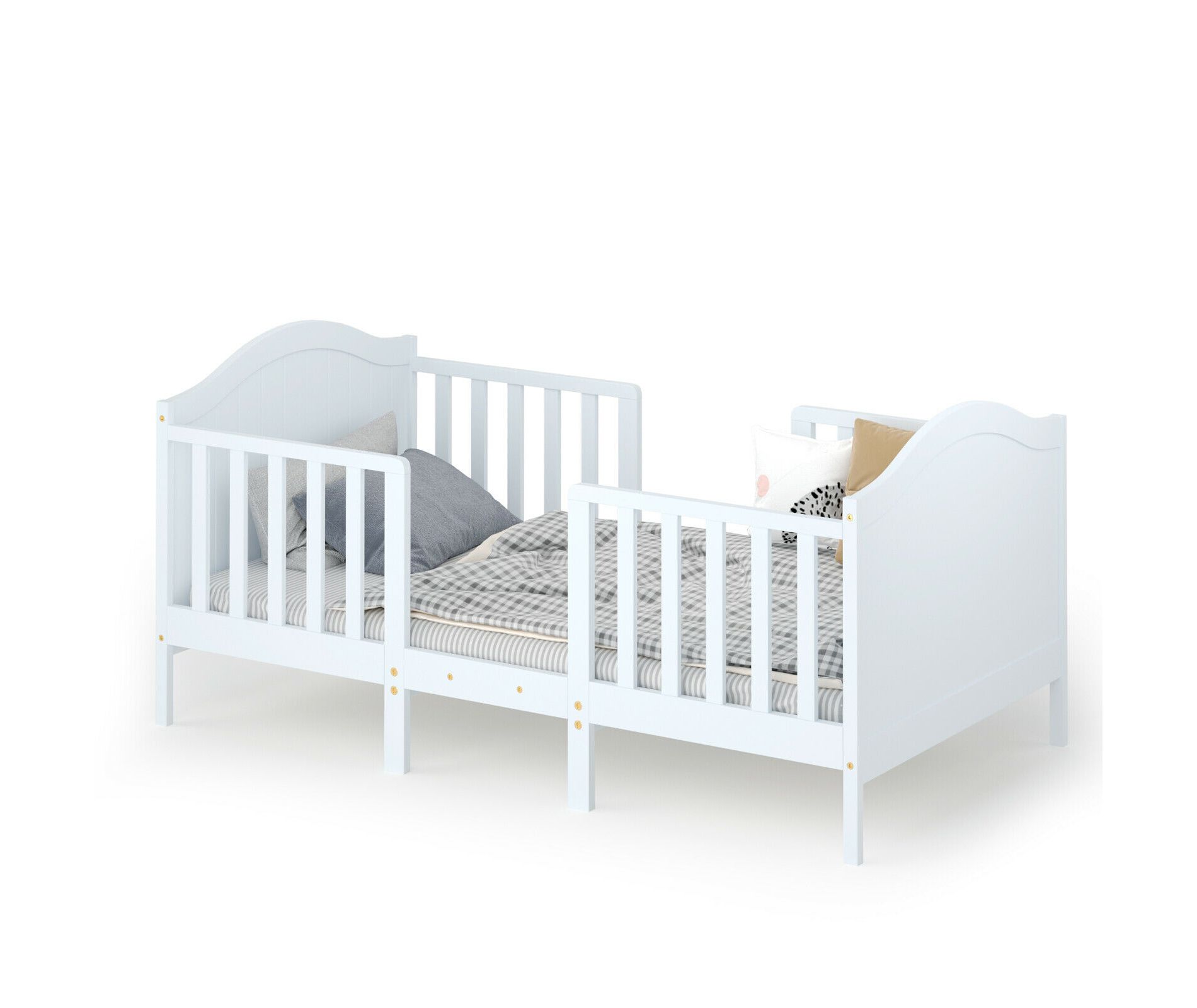 Tangkula 2-in-1 Convertible Toddler Bed Kids Wooden Bedroom Furniture w/ Guardrails White