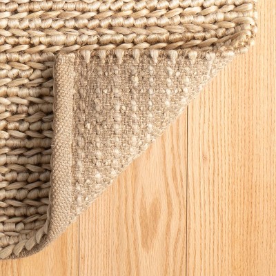 Handmade Braided Cotton Rectangular Rug in Natural Beige, 6' x 9'