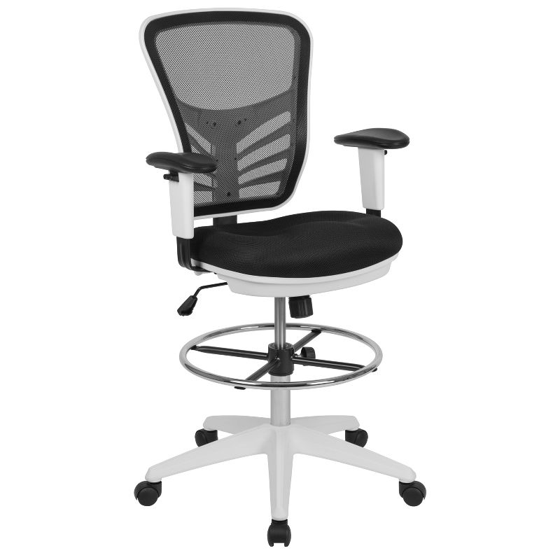 Flash Furniture Mid-Back Mesh Ergonomic Drafting Chair with Adjustable Chrome Foot Ring, Adjustable Arms, 1 of 14