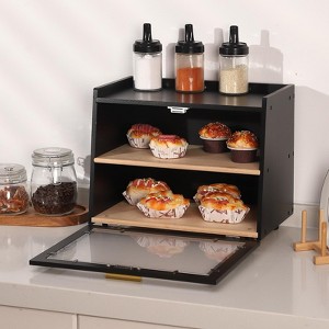 Farmhouse Bread Box - Double Layer Bamboo Storage with Window for Countertop, Holds Bread & Baked Goods - 1 of 4